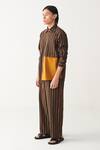 Three_Charcoal Handloom Cotton Brown Mustard Stripe Shirt _Online_at_Aza_Fashions