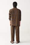 Shop_Three_Charcoal Handloom Cotton Brown Mustard Stripe Shirt _at_Aza_Fashions