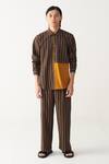 Buy_Three_Charcoal Handloom Cotton Brown Mustard Stripe Shirt _Online_at_Aza_Fashions