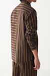Three_Charcoal Handloom Cotton Brown Mustard Stripe Shirt _at_Aza_Fashions