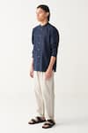 Three_Navy Cotton Blue Front Pocket Shirt _Online_at_Aza_Fashions