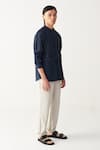 Buy_Three_Navy Cotton Blue Front Pocket Shirt _Online_at_Aza_Fashions