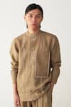 Buy Three Beige Linen Piping Abstract Embroidered Shirt at Aza Fashions Buy_Three_Beige Linen Piping Abstract Embroidered Shirt _at_Aza_Fashions