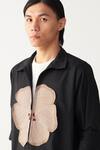 Three_Black Poplin Embroidery Floral Patch Shacket _at_Aza_Fashions
