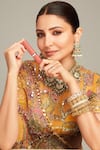 Shop_Mahima Mahajan_Yellow Organza Embroidery, Sequins, Mirrors Asymmetric Floral Lehenga Set 