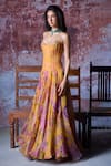 Buy_Mahima Mahajan_Yellow Organza Beads, Sequins Sweetheart Neck Mustard Floral Print Corset Gown _Online_at_Aza_Fashions
