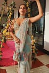 Mahima Mahajan_Blue Georgette Sequins, Mirrors Bloom Print Embellished Pre-draped Saree _Online
