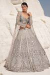 Buy_House Of Sikka_Gray Net Sequins, Embroidery Round Neck Steel Grey Embellished Lehenga Set _at_Aza_Fashions