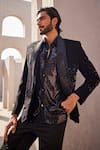 Shop_Yajy By Aditya Jain_Black Sequins Whispers Of Winter Tuxedo Set _Online_at_Aza_Fashions