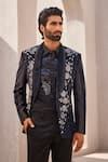 Yajy By Aditya Jain_Black Beads, Sequins Crystal Dawn Designer Tuxedo Set _at_Aza_Fashions