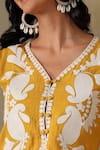 Buy_Tashee_Yellow Cotton Embroidery V-neck Jacket Top And Ivory Pants 