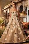 Buy_Sahil Kochhar_Beige Organza Embroidery Square Neck Designer Gown _at_Aza_Fashions