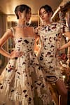 Shop_Sahil Kochhar_Beige Organza Embroidery Square Neck Designer Gown _at_Aza_Fashions