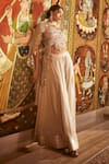 Buy_Sahil Kochhar_Beige Viscose, Crepe, Net Sequins, Embroidery Round Neck Top And Sharara Set _Online_at_Aza_Fashions