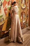 Buy_Sahil Kochhar_Beige Viscose, Crepe, Net Sequins, Embroidery Round Neck Top And Sharara Set _at_Aza_Fashions