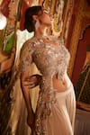 Shop_Sahil Kochhar_Beige Viscose, Crepe, Net Sequins, Embroidery Round Neck Top And Sharara Set _Online_at_Aza_Fashions