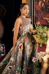 Sahil Kochhar_Gray Organza Embroidery, Sequins Halter Neck Grey Floral Gown _Online_at_Aza_Fashions