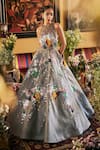 Buy_Sahil Kochhar_Gray Organza Embroidery, Sequins Halter Neck Grey Floral Gown _at_Aza_Fashions