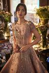 Shop_Sahil Kochhar_Pink Organza Sequins, Beads Round Neck Designer Gown _at_Aza_Fashions