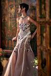 Sahil Kochhar_Pink Organza Embroidery Open Neck Designer Gown _Online_at_Aza_Fashions