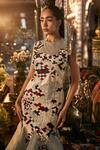 Shop_Sahil Kochhar_Gray Organza Embroidery Round Neck Anisa Designer Grey Gown _at_Aza_Fashions