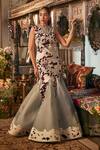 Buy_Sahil Kochhar_Gray Organza Embroidery Round Neck Anisa Designer Grey Gown _at_Aza_Fashions