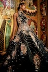 Shop_Sahil Kochhar_Black Organza Embroidery, Sequins Halter Neck Designer Gown _at_Aza_Fashions