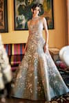 Sahil Kochhar_Green Organza Sequins, Embroidery Halter Neck Gown _Online_at_Aza_Fashions