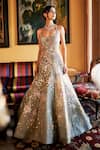 Buy_Sahil Kochhar_Green Organza Sequins, Embroidery Halter Neck Gown _at_Aza_Fashions