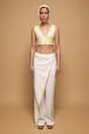Somya Goyal_White Viscose, Polyester, Spandex V-neck Wave Bustier _Online_at_Aza_Fashions