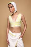 Buy_Somya Goyal_White Viscose, Polyester, Spandex V-neck Wave Bustier _Online_at_Aza_Fashions