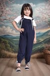 Buy_Petite Pomme_Navy Cotton Ribbons Jumpsuit And Tshirt Set _at_Aza_Fashions