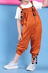Petite Pomme_Orange Cotton Designer Jumpsuit For Girls _Online_at_Aza_Fashions