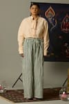 Buy_Quod_Green Cotton Embroidery Moss Striped Pant _Online_at_Aza_Fashions