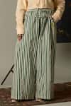 Quod_Green Cotton Embroidery Moss Striped Pant _at_Aza_Fashions