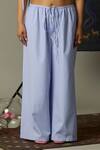 Quod_Blue Cotton Embroidery Breeze Striped Pant _Online_at_Aza_Fashions