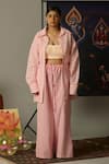 Quod_Pink Cotton Embroidery Breeze Striped Pants _Online_at_Aza_Fashions
