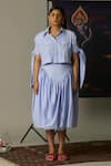 Buy_Quod_Blue Cotton Collared Cropped Tie-up Sleeves Shirt _at_Aza_Fashions