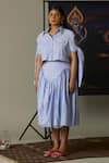 Quod_Blue Cotton Collared Cropped Tie-up Sleeves Shirt _Online_at_Aza_Fashions