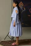 Buy_Quod_Blue Cotton Collared Cropped Tie-up Sleeves Shirt _Online_at_Aza_Fashions
