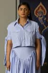 Shop_Quod_Blue Cotton Collared Cropped Tie-up Sleeves Shirt _Online_at_Aza_Fashions