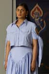 Quod_Blue Cotton Collared Cropped Tie-up Sleeves Shirt _at_Aza_Fashions