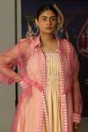 Quod_Pink Silk Organza Embroidery Round Neck Overlay _at_Aza_Fashions
