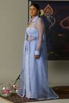 Shop_Quod_Blue Silk Organza Embroidery Kelps Aqua Overlay _Online_at_Aza_Fashions