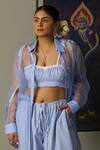 Buy_Quod_Blue Silk Organza Embroidery Kelps Aqua Overlay 