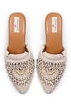 Shop_Doriaana_White Beads, Embroidery Embellished Designer Mules _at_Aza_Fashions