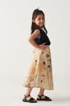 Three_Black Crepe Embroidery Top And Painter Print Mustard Skirt Set _Online_at_Aza_Fashions