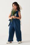 Three_Blue Cotton Embroidery Floral Indigo Jumpsuit _Online_at_Aza_Fashions