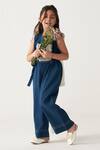 Buy_Three_Blue Cotton Embroidery Floral Indigo Jumpsuit _Online_at_Aza_Fashions