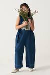 Buy_Three_Blue Cotton Embroidery Floral Indigo Jumpsuit _at_Aza_Fashions